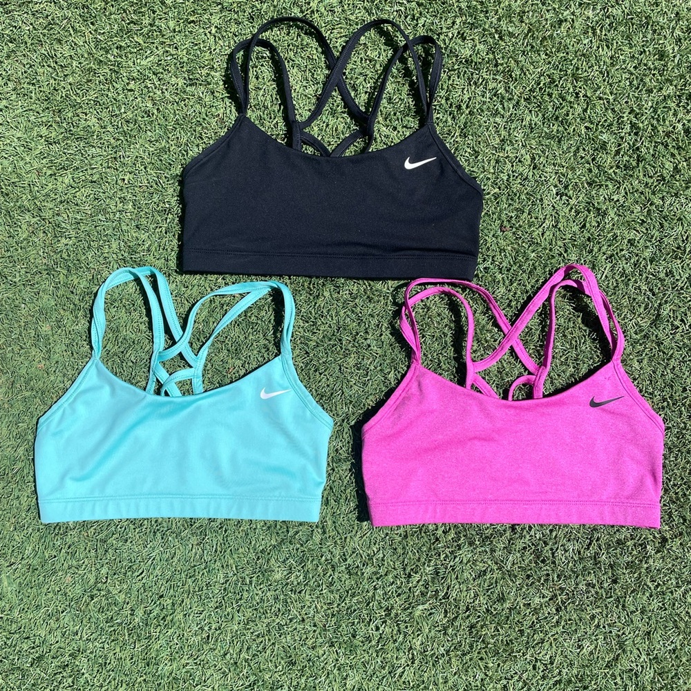Nike Dry-Fit Sports Bras 3 Set Pink Black Turquoise Women's Size Medium